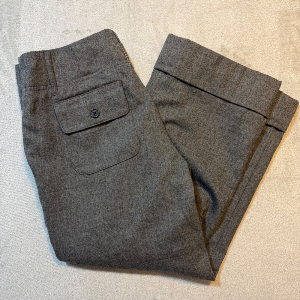Michael Kors Grey Wool Wide‎ Leg Cuffed Trousers Pants Size 2 Corporate Core